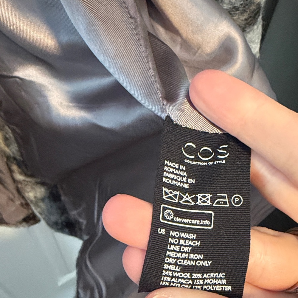 COS Plaid Brushed Mohair Wool Coat Gray Size 6 - Picture 11 of 15